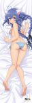  1girl absurdres animal_ear_fluff animal_ears ass bare_legs barefoot bed_sheet bikini black_ribbon blue_bikini blue_eyes blue_hair blush braid breasts butt_crack cat_ears copyright_name dakimakura_(medium) from_above hair_between_eyes hair_ribbon highres long_hair looking_at_viewer lying mushoku_tensei official_art on_stomach parted_lips ribbon roxy_migurdia side-tie_bikini_bottom sideboob small_breasts soles solo swimsuit thigh_gap twin_braids untied_bikini very_long_hair white_ribbon 