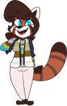  2016 3_toes 4_fingers ailurid alpha_channel anthro biped black_eyebrows black_eyelashes black_mouth black_nose blue_eyes bottomwear breasts brown_body brown_countershading brown_fur brown_hair brown_inner_ear brown_markings brown_stripes brown_tail chokovit_(artist) clothed clothed_anthro clothed_female clothing colored countershade_face countershade_neck countershading digital_drawing_(artwork) digital_media_(artwork) eyebrow_through_hair eyebrows facial_markings fangs feet female female_anthro fingers fluffy fluffy_tail fur gloves_(marking) hair head_markings hi_res jacket janette_cho leg_markings long_tail looking_at_viewer mammal markings multicolored_clothing multicolored_jacket multicolored_sweater multicolored_topwear no_pupils open_mouth open_smile pants pattern_clothing pattern_jacket pattern_sweater pattern_topwear pawpads red_panda red_pawpads red_tongue ring_(marking) ringtail simple_background smile socks_(marking) solo standing striped_clothing striped_jacket striped_sweater striped_topwear stripes sweater tail tail_markings tear_(marking) teeth toes tongue topwear translucent translucent_hair transparent_background white_body white_bottomwear white_clothing white_countershading white_ears white_pants 