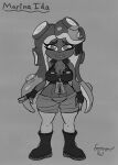  absurd_res big_nipples boots breasts cephalopod clothing crop_top english_text female footwear hi_res looking_at_viewer marina_(splatoon) marine mollusk monochrome nintendo nipples octarian octoling off_the_hook_(splatoon) shirt signature sonomatic splatoon tentacles text topwear zipper 