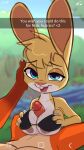  absurd_res anthro areola biped bra breast_play breasts clothed clothing disney duo english_text female fur genitals hi_res lagomorph leporid male male/female mammal nick_wilde nipples penis rabbit sex siroc text titfuck underwear yellow_body zootopia 