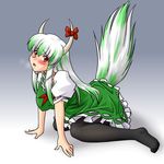  blush ex-keine feet horns kamishirasawa_keine long_hair pantyhose red_eyes solo supon tail touhou 