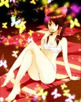  bad_id bad_pixiv_id barefoot bottomless bow breasts brown_hair cleavage crossed_legs error feet hair_bow hair_ribbon hakurei_reimu iruka_(pixiv) medium_breasts red_eyes ribbon sarashi short_hair sitting solo touhou 