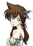  bad_id bad_pixiv_id breast_hold breasts brown_hair bug butterfly from_side insect kinoshita_tsubasa long_hair meitantei_conan mouri_ran simple_background solo topless 
