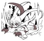  copyright_request demon fangs greyscale long_hair monochrome monster_girl rumie smoke solo tail 