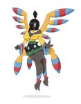  anthro big_breasts black_hair blue_eyes breasts clothed clothing digital_media_(artwork) female hair hair_over_eye hi_res humanoid levitating mammal markings mouthless nintendo pok&eacute;mon pok&eacute;mon_(species) sigilyph simple_background solo thegentlebro thick_thighs video_games white_background wings zipper 