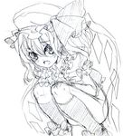  bad_id bad_pixiv_id bottomless fang flandre_scarlet graphite_(medium) greyscale hands_on_own_knees hat monochrome sketch socks solo squatting tm touhou traditional_media wings 