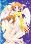  angel_wings ass barefoot blonde_hair blue_eyes brown_hair child fate_testarossa feathers ferret hiyori long_hair lyrical_nanoha magic_circle mahou_shoujo_lyrical_nanoha mahou_shoujo_lyrical_nanoha_a's multiple_girls nude panties purple_eyes red_eyes short_hair takamachi_nanoha twintails underwear wings yagami_hayate yuuno_scrya 