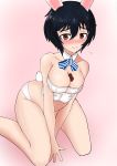  1girl absurdres animal_ears black_hair blush brave_witches breasts brown_eyes bunny_ears bunny_tail chocolate chocolate_heart heart highres large_breasts looking_at_viewer panties shimohara_sadako smile solo t-8000 tail underwear white_panties world_witches_series 