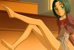  :o akimoto_komachi barefoot eyelashes feet flat_chest green_eyes green_hair l'ecole_des_cinq_lumieres_school_uniform legs natsuhina precure school_uniform short_hair sitting soles solo toes yes!_precure_5 