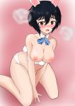  1girl absurdres animal_ears black_hair blush brave_witches breasts brown_eyes bunny_ears bunny_tail heart heart-shaped_pupils highres large_breasts looking_at_viewer nipples panties shimohara_sadako solo symbol-shaped_pupils t-8000 tail topless underwear white_panties world_witches_series 