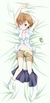  blush brown_hair cellphone dakimakura full_body misaka_mikoto navel panties phone print_panties short_hair shorts shorts_pull solo to_aru_kagaku_no_railgun to_aru_majutsu_no_index tri underwear 