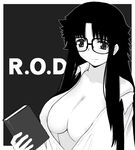  bad_id bad_pixiv_id black_hair book breasts cleavage glasses greyscale huge_breasts katatsuka_kouji monochrome read_or_die solo yomiko_readman 