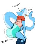  anthro clothing crouching daire301 diaper feces fish holding_stomach male marine messy_diaper moan pacifier scat shark sharky_(daire301) simple_background soiling 