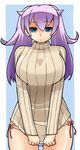  blue_eyes breasts large_breasts long_hair momo_(fruits_box) no_pants original panties purple_hair side-tie_panties solo sweater underwear 