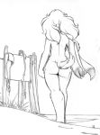  2011 anthro back_boob beach bikini breasts butt canid canine canis clothing conditional_dnp domestic_dog female fur hair jay_naylor mammal nude rear_view seaside sketch solo standing swimsuit towel traditional_media_(artwork) trixie_(jay_naylor) 