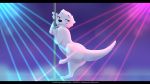  2019 anus collar cuntboy feral fur hi_res intersex letodoesart lutrine mammal mustelid pebble_(letodoesart) pole pussy solo standing stripper_pole white_fur 