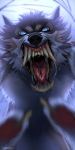  2019 anthro blue_eyes canid canine canis digital_media_(artwork) hi_res lockscreen lunging male mammal open_mouth rakan scar skiaskai teeth were werecanid werecanine werewolf wolf 