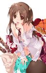  brown_eyes brown_hair food hair_bobbles hair_ornament ice_cream in_food kokonoka long_hair minami-ke minigirl open_clothes open_shirt panties shirt solo tongue two_side_up uchida_yuka underwear 