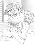  aria_(seiken_no_blacksmith) bad_id bad_pixiv_id blush breast_grab breasts cecily_cambell grabbing greyscale large_breasts long_hair monochrome multiple_girls og_(pixiv) panties seiken_no_blacksmith surprised underwear yuri 