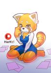  2018 aggressive_retsuko ailurid anthro blush brown_eyes clothed clothing digital_media_(artwork) female fur hark_(artist) hi_res looking_at_viewer mammal patreon red_panda retsuko sad sanrio simple_background solo 