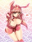  1girl animal_ears areolae arms_behind_back bad_id bad_pixiv_id blue_eyes breast_grab breasts bunny_ears cleavage grabbing heart julion_(akesuzu) large_breasts melona pink_hair prehensile_hair queen's_blade see-through solo 