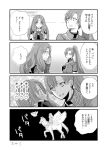  2girls 4koma bangs bird comic commentary_request eyes_closed face-to-face feh_(fire_emblem_heroes) fingerless_gloves fire_emblem fire_emblem:_rekka_no_ken fire_emblem_heroes florina flying gloves greyscale hair_ornament hand_on_another&#039;s_cheek hand_on_another&#039;s_face hands_together long_hair looking_at_another lyndis_(fire_emblem) monochrome multiple_girls nintendo open_mouth ouzisamafe owl pegasus pegasus_knight ponytail riding sweat translation_request yuri 