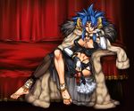  anklet anklets aozoraichi arm_support barefoot blue_hair character_request feet fur horns jewelry pointy_ears sexy 