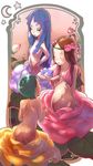  animal_on_arm ass bird bird_on_arm blue_eyes blue_hair breasts brown_hair flat_chest flower gradient_hair green_hair groin hair_over_breasts headband highres medium_breasts monster_girl multicolored_hair multiple_girls navel nude one_eye_closed original pink_flower pink_hair pink_rose plant_girl purple_flower purple_rose rose short_hair small_breasts utu yellow_flower yellow_rose 