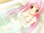  bath blush breast_hold breasts brown_eyes horizoe_rin large_breasts maikuro_~ore_ga_watashi_de_boku_ga_atashi_de~ nipples nude pink_hair water yukirin 