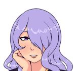  1girl camilla_(fire_emblem_if) fire_emblem fire_emblem_if hair_over_one_eye highres long_hair looking_at_viewer nintendo purple_eyes purple_hair simple_background smile solo white_background 