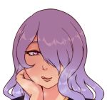  1girl camilla_(fire_emblem_if) fire_emblem fire_emblem_if hair_over_one_eye heart heart-shaped_pupils highres long_hair looking_at_viewer nintendo purple_eyes purple_hair simple_background smile solo symbol-shaped_pupils tongue tongue_out white_background 