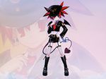  cross_edge demon_girl demon_tail demon_wings disgaea etna hat makai_senki_disgaea official_art police police_uniform policewoman red_eyes red_hair skirt skull solo tail uniform wings 