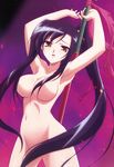  absurdres black_hair breasts cleavage convenient_censoring hair_censor hair_over_breasts hair_over_crotch highres hiratsuka_tomoya kan'u koihime_musou large_breasts long_hair non-web_source nude nyantype official_art ponytail red_eyes scan solo very_long_hair 