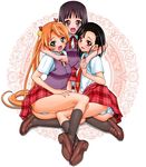  ass bell black_hair blue_eyes blush hair_ornament hairclip heterochromia hug kagurazaka_asuna kneehighs konoe_konoka kousaka_jun legs long_hair mahora_academy_middle_school_uniform mahou_sensei_negima! multiple_girls necktie orange_eyes orange_hair panties pantyshot pink_eyes plaid plaid_skirt sakurazaki_setsuna school_uniform short_hair skirt socks twintails underwear upskirt very_long_hair white_panties 