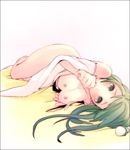  breasts frog green_eyes green_hair hair_ornament kochiya_sanae long_hair lying medium_breasts nipples nude solo touhou zen_(raspberry) 