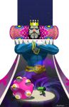  alien ball beard belt bracelet clothing crown crumbelievable crying facial_hair gloves green_skin grey_skin jewelry katamari katamari_damacy king_of_all_cosmos kneeling male mustache prince_of_all_cosmos ring star tears video_games 