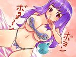  bed bikini breasts cleavage groin large_breasts original purple_eyes purple_hair solo swimsuit tsuutenkaaku 