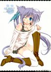  ahoge animal_ears boots breasts copyright_request highres long_hair medium_breasts ponytail purple_hair sasahiro solo tail tears thighhighs zettai_ryouiki 