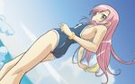  :d ass bangs bracelet cloud day dutch_angle flat_chest from_behind hayate_no_gotoku! highres jewelry katsura_hinagiku kneepits legs long_hair looking_back one-piece_swimsuit open_mouth outdoors pink_hair resized school_swimsuit sky smile solo standing swim_cap swimsuit vector_trace wallpaper water widescreen yellow_eyes 