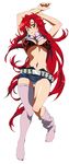  absurdres belt bikini_top blush breasts hair_down highres hips large_breasts long_hair navel red_hair scarf shorts solo tengen_toppa_gurren_lagann thighhighs thighs vector_trace very_long_hair yellow_eyes yoko_littner 