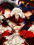  axis_powers_hetalia bad_id bad_pixiv_id blonde_hair brown_hair cravat eyepatch flower france_(hetalia) hat kamu_(camui) male_focus multiple_boys pirate prussia_(hetalia) rapier red_eyes rose spain_(hetalia) sword tricorne weapon 