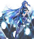  android blue_eyes blue_hair breasts cleavage highres kos-mos kos-mos_ver._3 large_breasts long_hair midriff navel ohse solo xenosaga xenosaga_episode_iii 