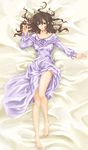  barefoot bed breasts brown_eyes brown_hair covered_nipples feet hands highres jewelry large_breasts legs long_hair matokichi nightgown ring solo umineko_no_naku_koro_ni ushiromiya_natsuhi 