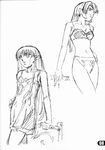  greyscale highres lafiel lingerie long_hair monochrome multiple_girls nightgown official_art pointy_ears scan seikai_no_senki sketch underwear watabe_keisuke 