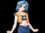  :d ^_^ animated animated_gif bandeau blue_hair blush breast_expansion breasts bursting_breasts casual closed_eyes crop_top denim game_cg huge_breasts ikeda_yasuhiro jeans meiji_miruku midriff naughty_face navel no_bra onedari_milky_pie open_clothes open_mouth open_shirt orange_eyes pants shirt short_hair simple_background smile solo strapless taut_clothes taut_shirt tubetop underboob 