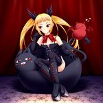  :3 bad_id bad_pixiv_id bat blazblue blonde_hair blush bow cat gii heel-less_platform_footwear long_hair m_maitake nago platform_footwear rachel_alucard red_bow red_eyes ribbon shoes sitting solo tail twintails 