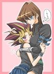  blush breast_smother genderswap genderswap_(mtf) hand_on_another's_head height_difference hug jewelry kaiba_seto multiple_girls mutou_yuugi pendant takahara_rinko translated yuri yuu-gi-ou yuu-gi-ou_duel_monsters 