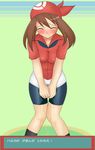  artist_request blush closed_eyes couldn&#039;t_hold_it couldn't_hold_it eyes_closed haruka_(pokemon) highres omorashi pee peeing peeing_pants peeing_self pokemon tears translated wetting 