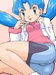  1girl ass blue_eyes blue_hair crystal_(pokemon) legs lowres marina_(pokemon) pokemoa pokemon soara tongue 