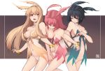  3girls black_hair blonde_hair breasts eyes_closed fate/grand_order fate_(series) hildr_(fate/grand_order) multiple_girls navel ortlinde_(fate/grand_order) pink_hair red_eyes short_hair sideboob thrud_(fate/grand_order) valkyrie_(fate/grand_order) 